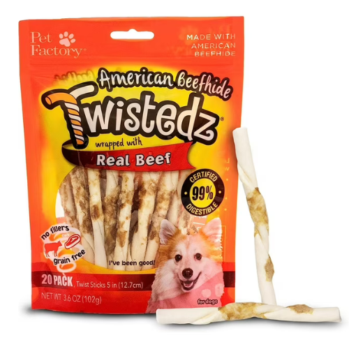 Pet Factory Twistedz Dog Chews Beef Twist Sticks 20 Pack