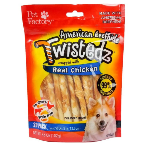 Pet Factory Twistedz Dog Chews Chicken Twist Sticks 20 Pack