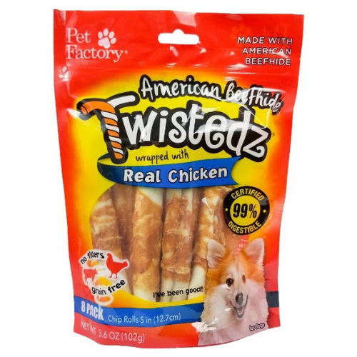 Pet Factory Twistedz Dog Chews Chicken Chip Rolls 8 Pack