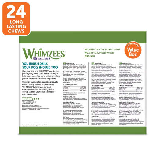 Whimzees Large Dog Dental Chews Variety Box 24pk