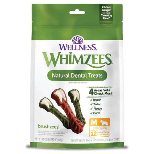 Whimzees Medium Grain Free Daily Dental Brushzees Dog Treats Bag of 12