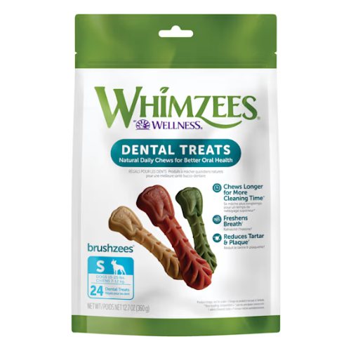 Whimzees Small Grain Free Daily Dental Brushzees Dog Treats Bag of 24