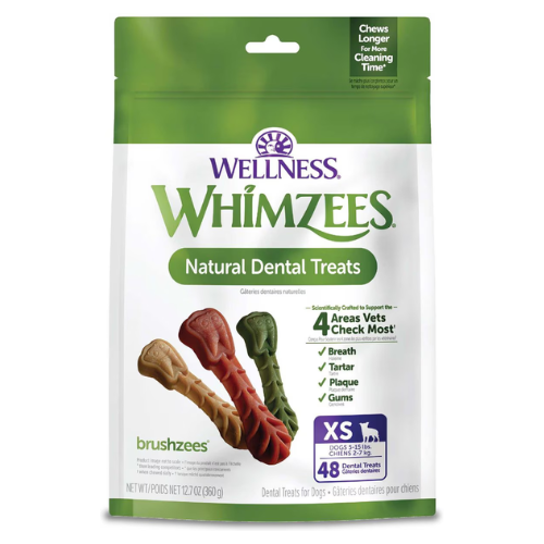 Whimzees Extra Small Grain Free Daily Dental Brushzees Dog Treats Bag of 48