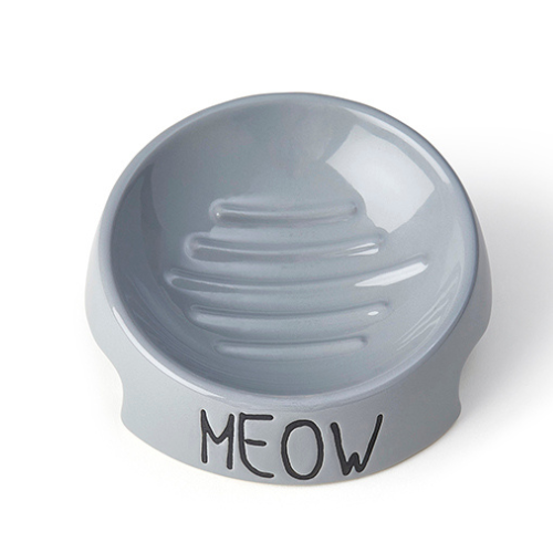 Petrageous Inverted Angled Cat Dish Grey Meow 5"