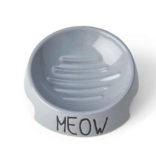 Petrageous Gray Meow Inverted Cat Dish 5"