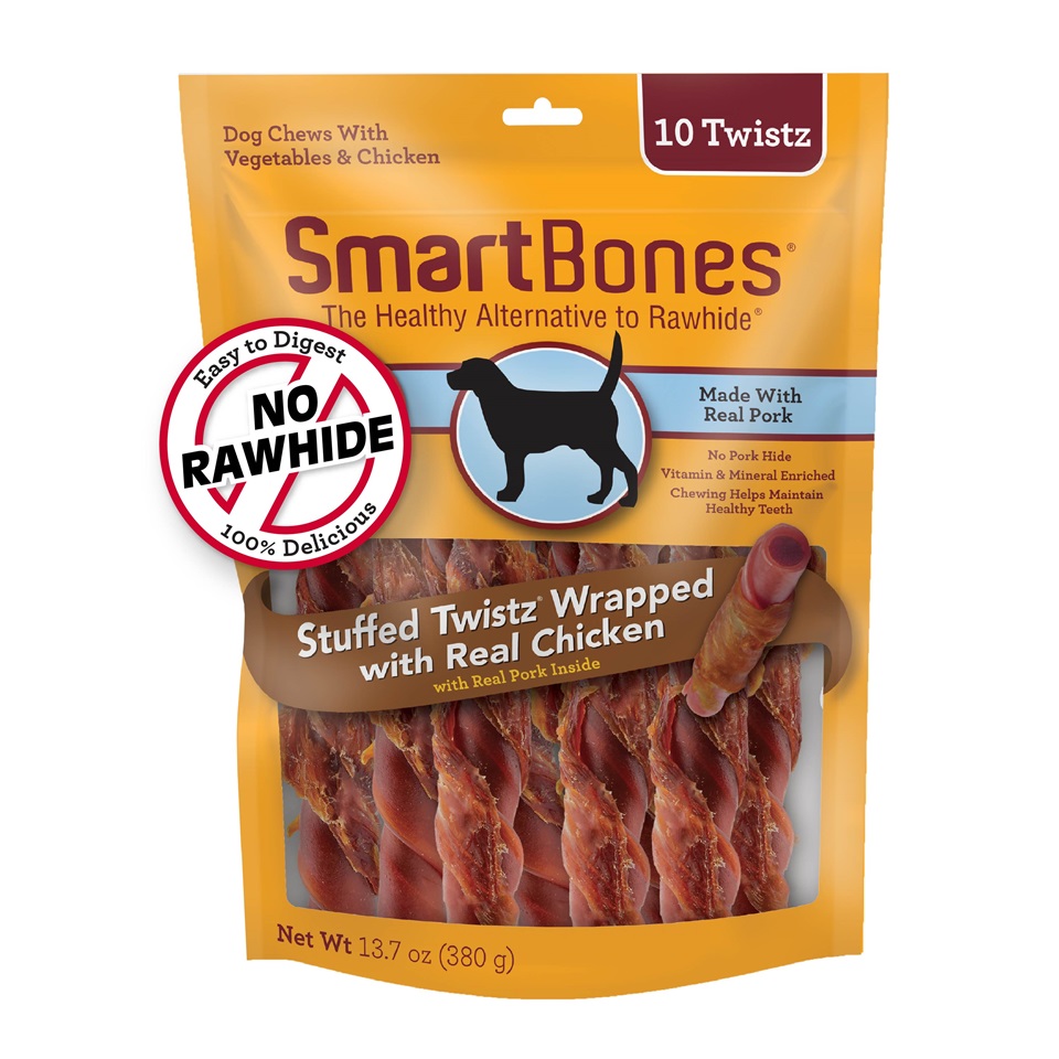 SmartBones Dog Chicken Wrapped Stuffed Twistz Pork Chew Center 10 Pack