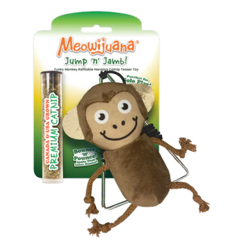 Meowijuana Cat Toy Catnip Refillable Jump N Jamb Monkey