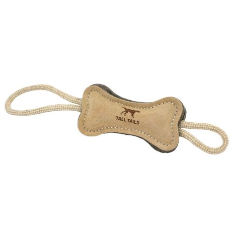 Tall Tails Dog Toy Leather & Wool Bone Tug 16"