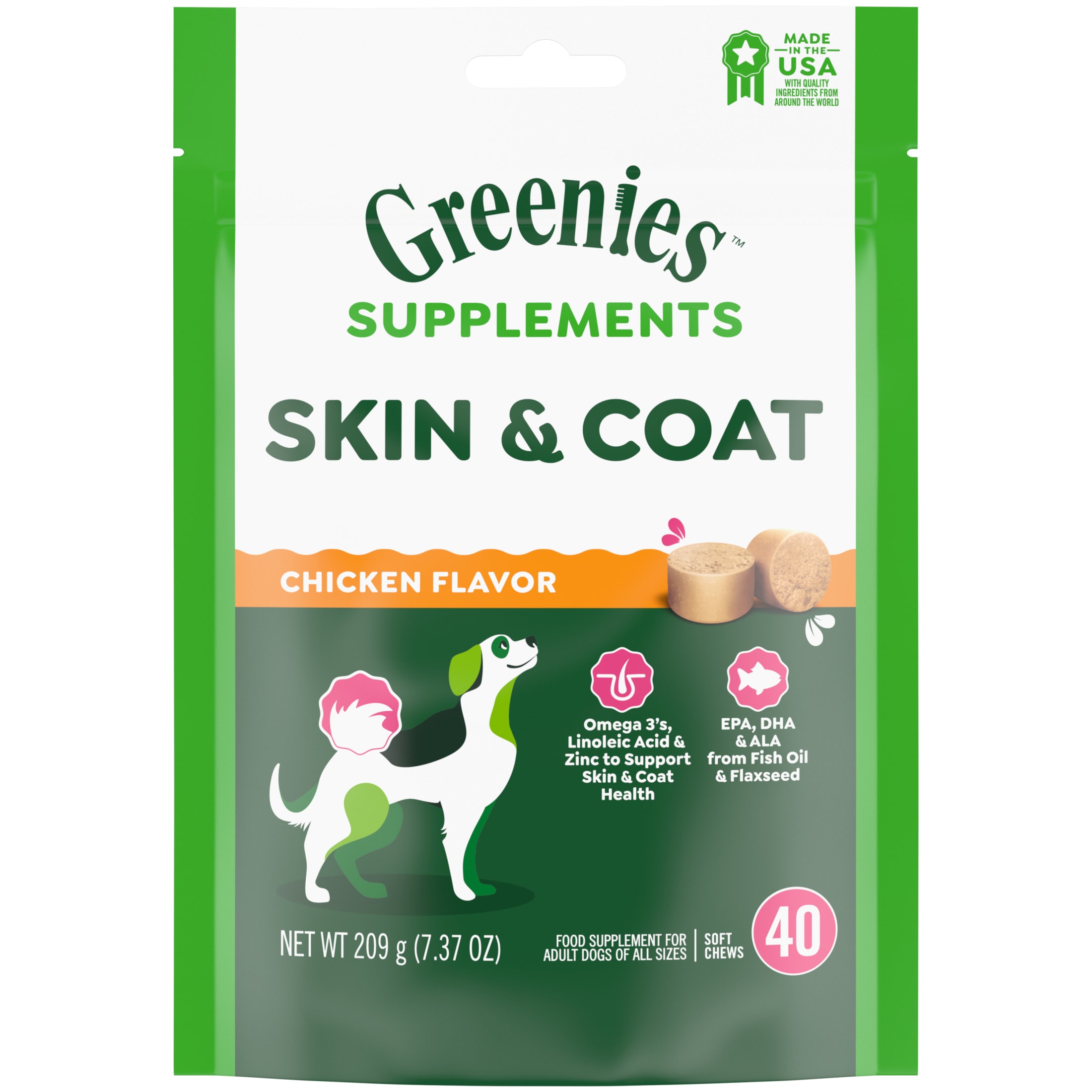 Greenies Dog Skin & Coat Supplement 40ct