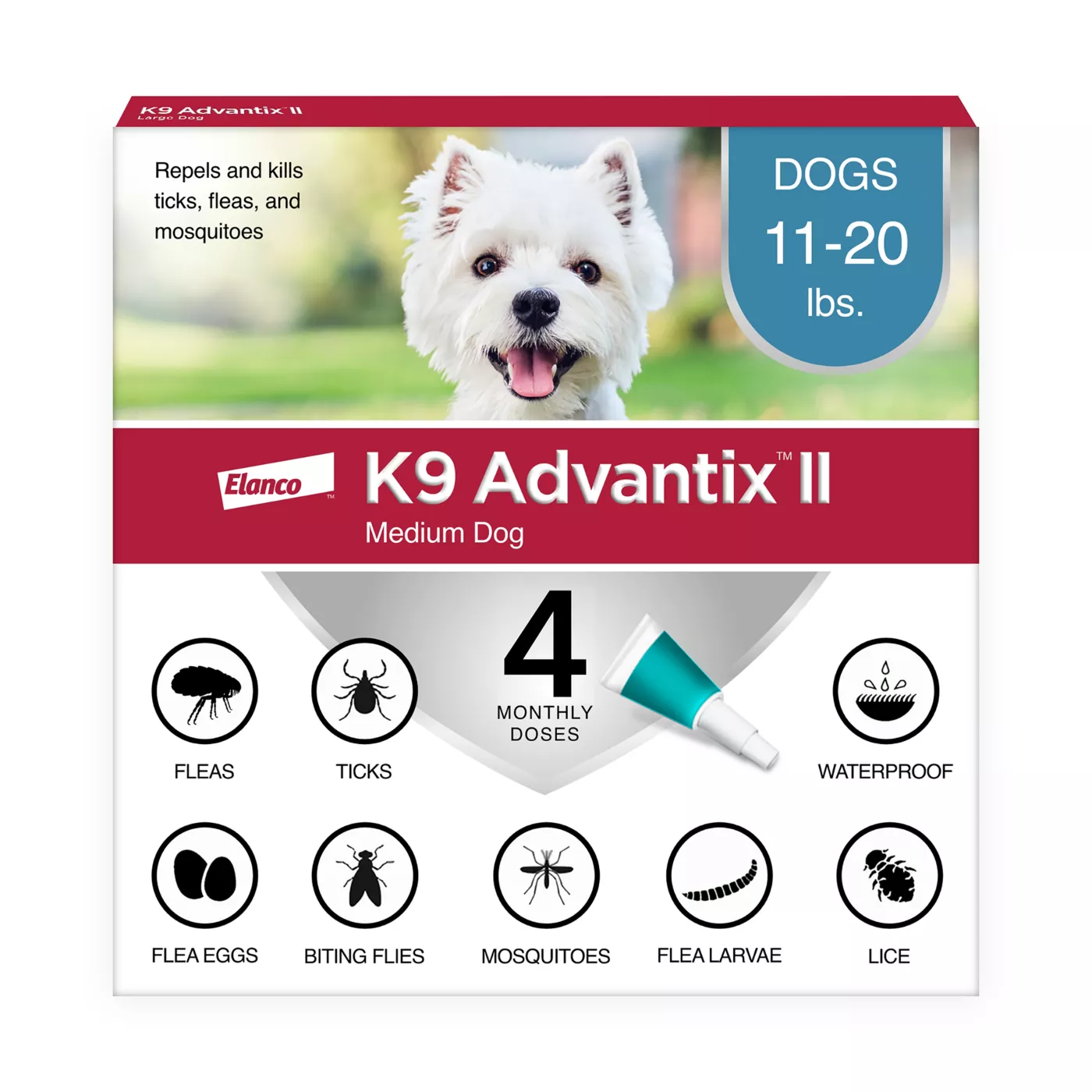 K9 Advantix II Topical Extra Dog 11-20# Flea & Tick Treatment 4CT