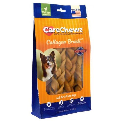 CareChewz Dog 100% Collagen From Beefhide Chicken Marinade Braid Small 5pk