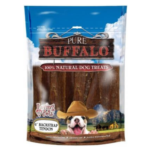 Loving Pet Pure Buffalo Backstrap Tendon 6"- 20 Pack