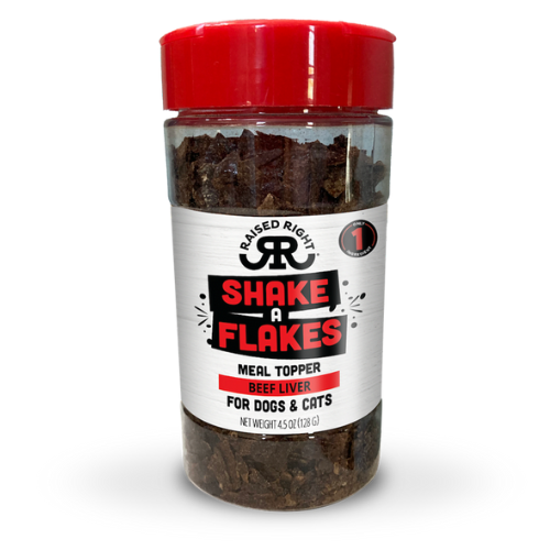 Raised Right Shake A Flakes Beef Liver Meal Topper For Dogs & Cats 4.5oz