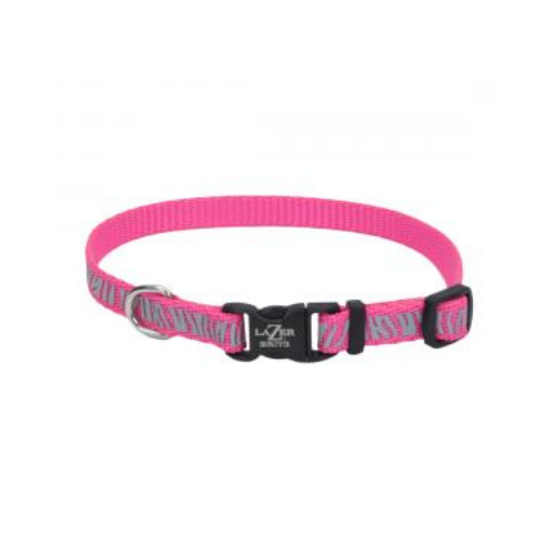 Lazer Brite Reflective Adjustable Dog Collar 5/8 x 18'' Pink Zebra