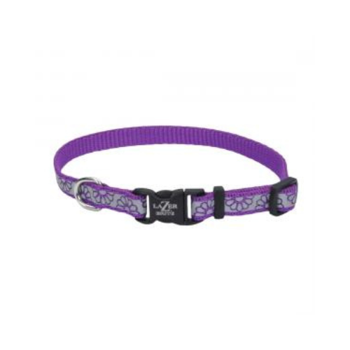 Lazer Brite Reflective Adjustable Dog Collar 5/8 x 18'' Purple Daisy