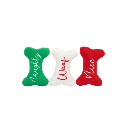 Zippy Paws Dog Toy Holiday Miniz Naughty and Nice Bones 3 Pack