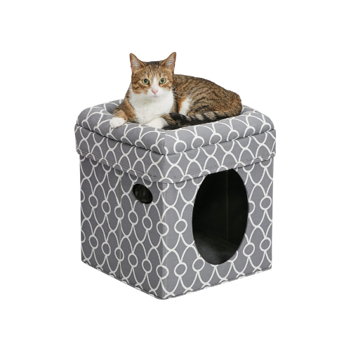 Midwest Curious Cat Geometric Gray Cube Condo 15''