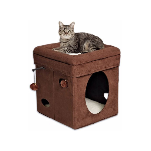 Midwest Curious Cat Suede Brown Cube Condo 15''