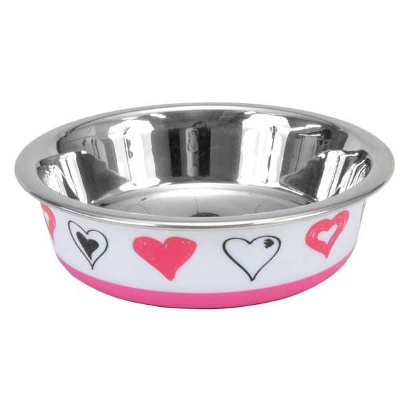 Maslow Cat Bowl Heart Pink & White Stainless Steel 6oz