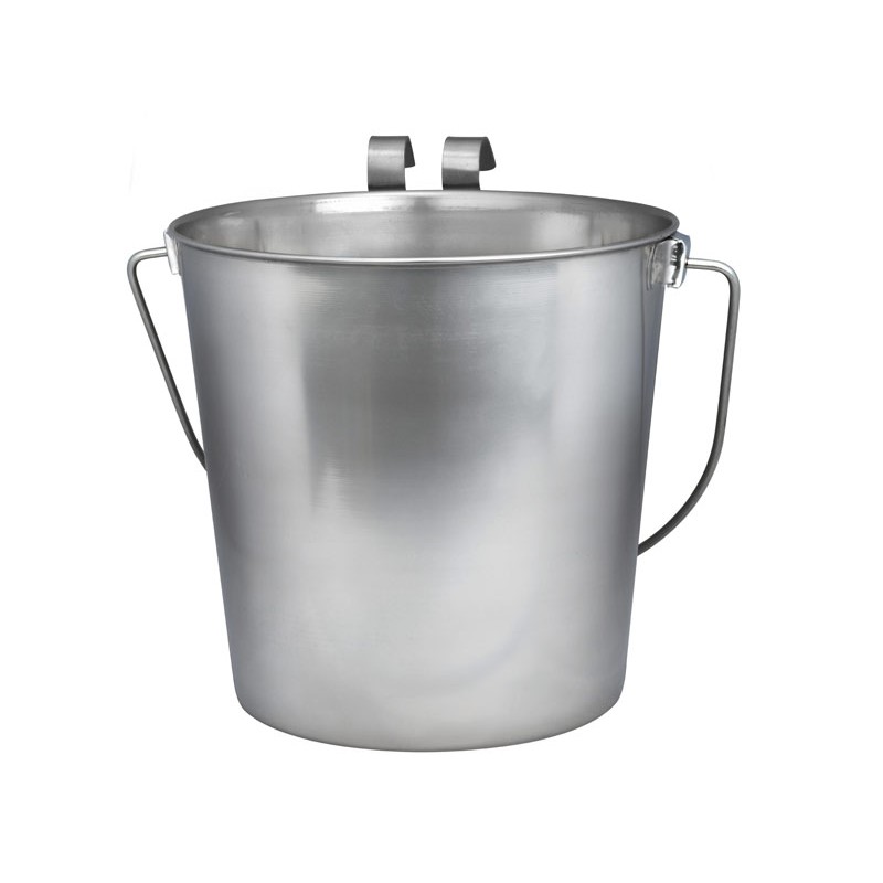 Indipets Stainless Steel Heavy Duty Flat Sided Pail With Hooks 128oz