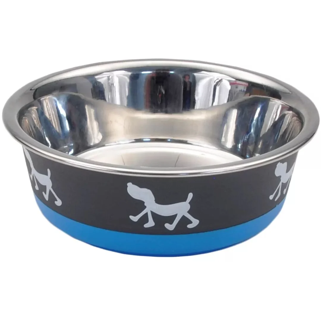 Maslow Dog Bowl Pup Design Non-Skid Blue & Grey 13oz