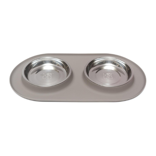 Messy Cats Silicone Double Cat Feeder Gray