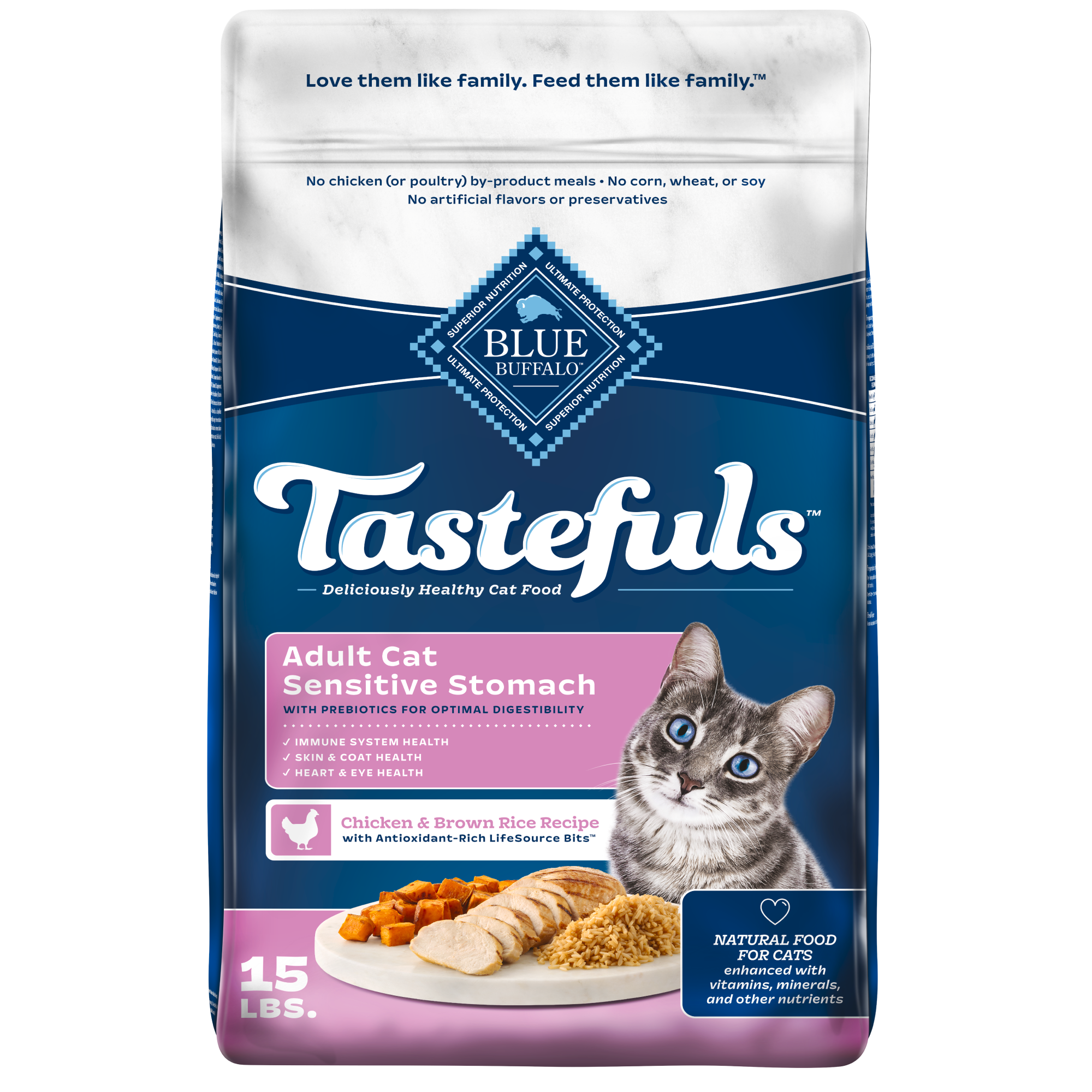 Blue Buffalo Tastefuls Cat Sensitive Stomach Chicken & Brown Rice 15#