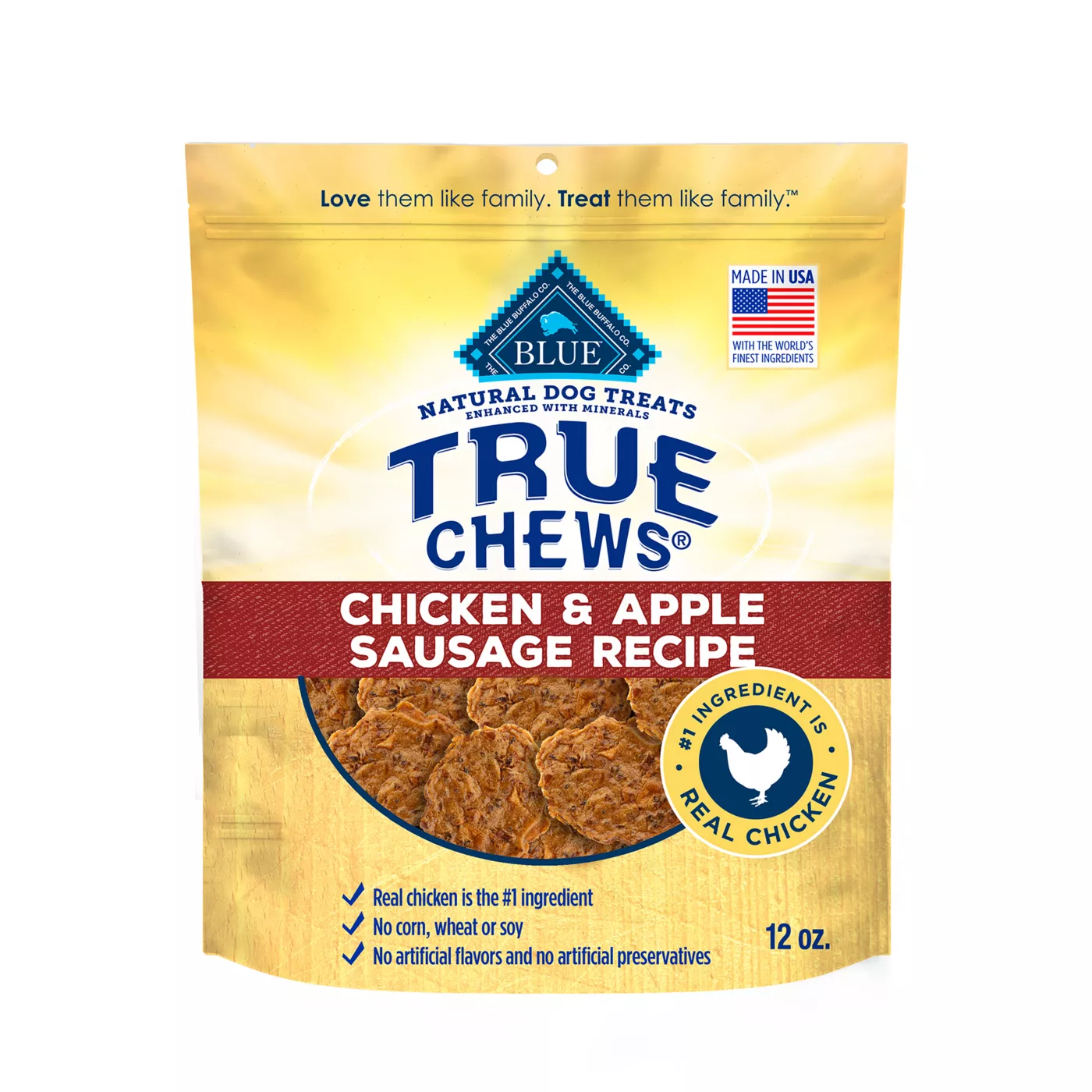 Blue Buffalo True Chews Dog Treats Chicken & Apple Sausage 12oz