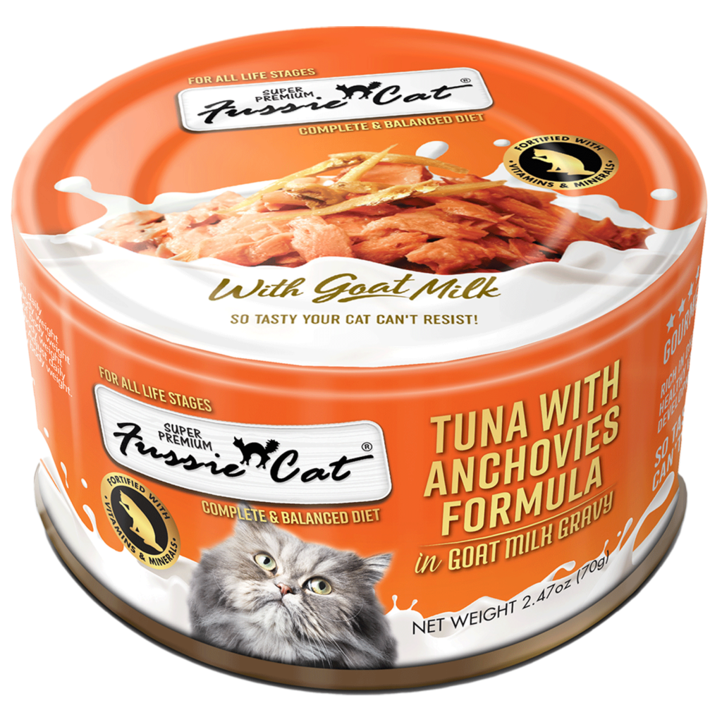 Fussie Cat Tuna & Anchovies in Goats Milk 2.47oz Can