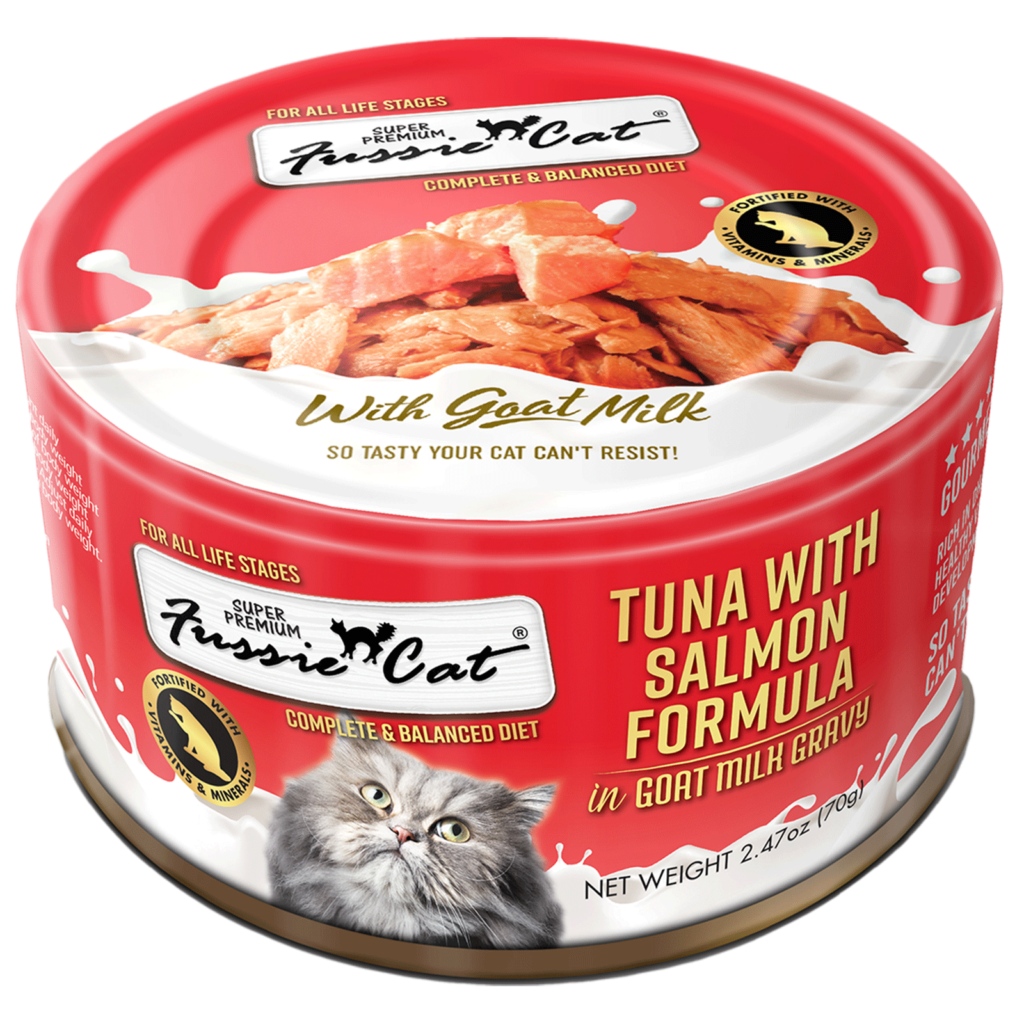 Fussie Cat Tuna & Salmon in Goats Milk 2.47oz Can