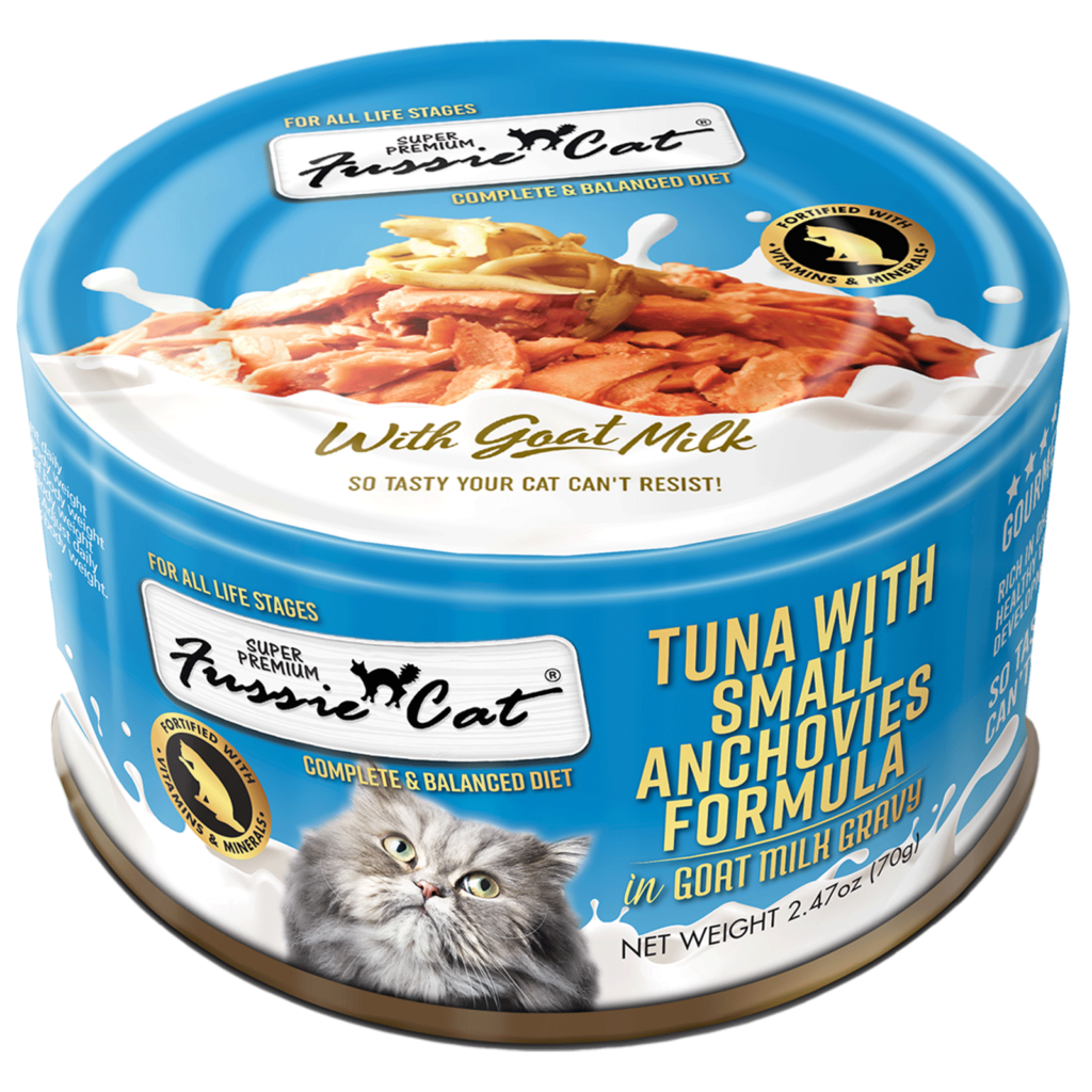 Fussie Cat Tuna & Anchovies in Goats Milk 2.47oz Can