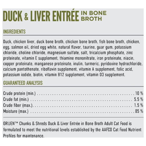 Orijen Wet Cat Chunks & Shreds Duck Entree in Broth 5.5oz Can