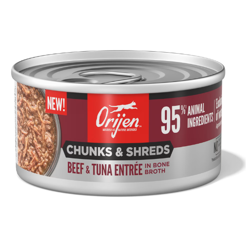 Orijen Wet Cat Chunks & Shreds Beef & Tuna Entree in Broth 3oz Can
