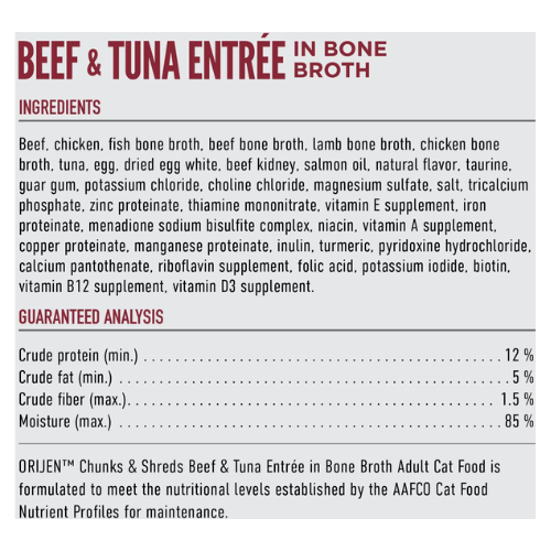 Orijen Wet Cat Chunks & Shreds Beef & Tuna Entree in Broth 3oz Can