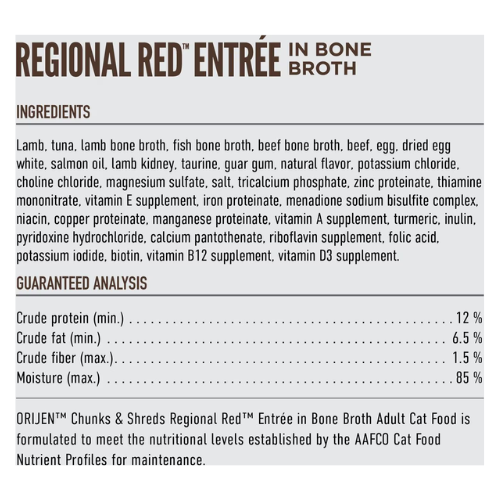 Orijen Wet Cat Chunks & Shreds Regional Red Entree in Broth 3oz Can