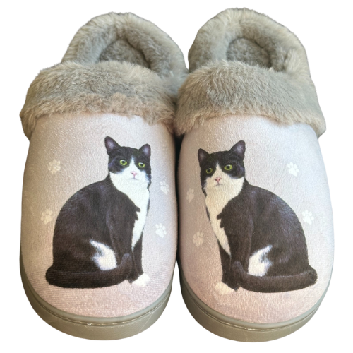 Black & White Cat Slippers LG XL