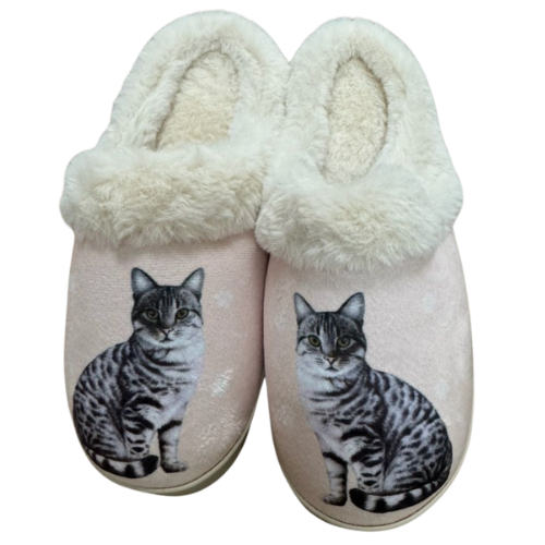 Silver Tabby Cat Slippers SM MD