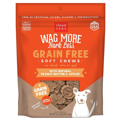 Cloud Star Wag More Bark Less Dog Treats Grain Free Peanut Butter Apple 5oz