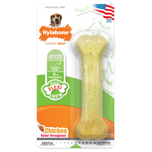 Nylabone Flexi Chew Dog Toy Bone Chicken Wolf