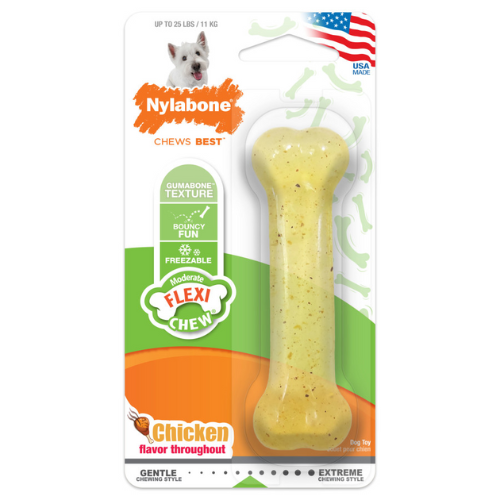 Nylabone Flexi Chew Dog Toy Bone Chicken Regular