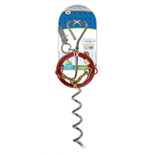 Four Paws Walk About Dog Solid Steel Spiral Tie Out Stake & Cable 15'