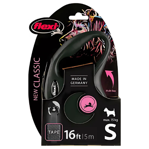 Flexi Classic Tape Dog Leash Restractable Small 16' Black