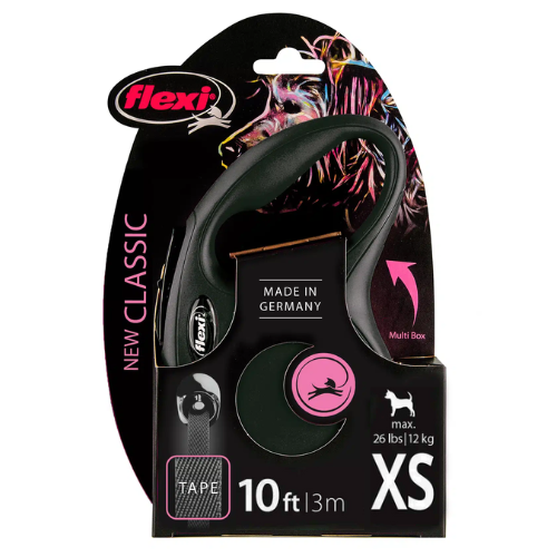 Flexi Classic Tape Dog Leash Restractable X-Small 10' Black