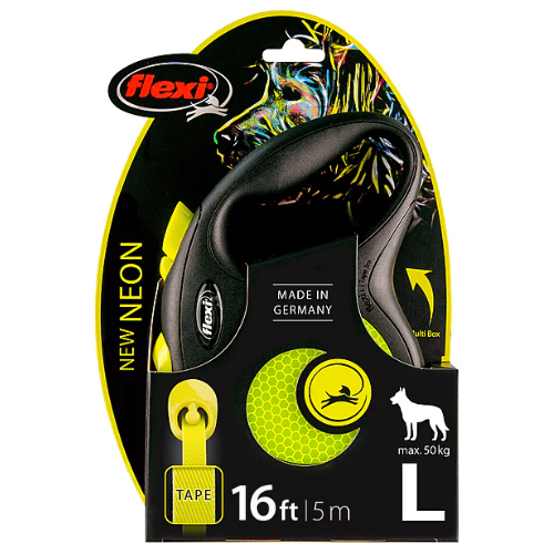 Flexi Cord Tape Dog Leash Reflective Retractable Large 16' Neon Yellow