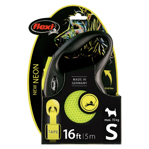 Flexi Cord Tape Dog Leash Reflective Retractable Small 16' Neon Yellow