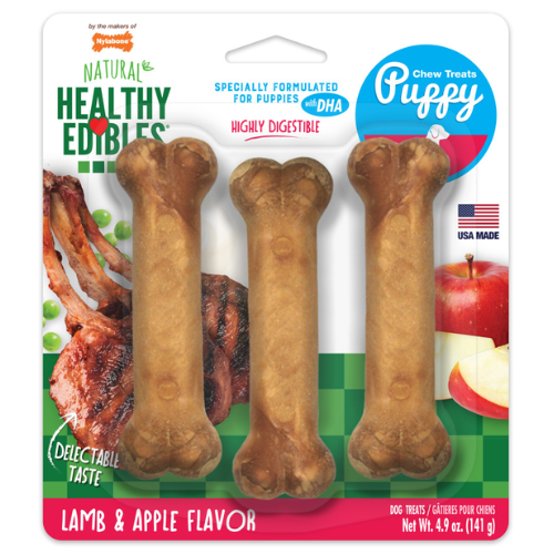 Nylabone Healthy Edibles Puppy Dog Bones Lamb & Apple 3pk