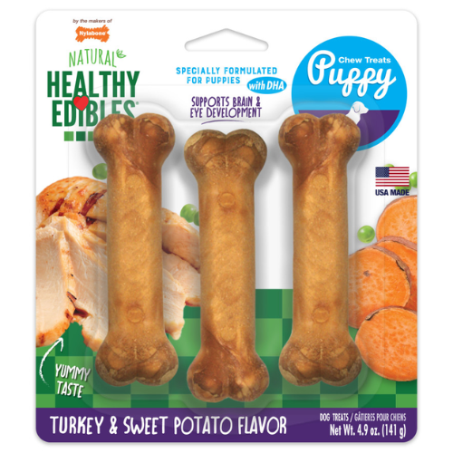 Nylabone Healthy Edibles Puppy Dog Bones Turkey & Sweet Potato 3pk
