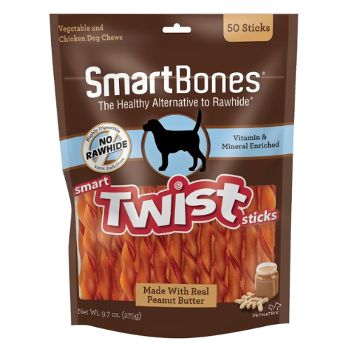 SmartBones Twist Sticks Peanut Butter Dog Chews 50pk