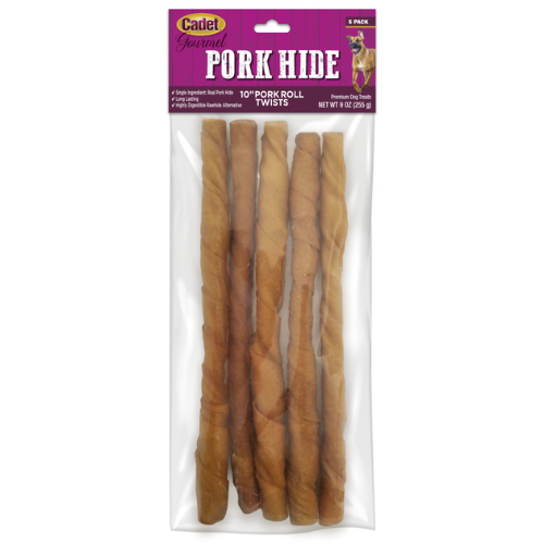 Cadet Dog Chews Hide Twist Pork 10'' 5 Pack