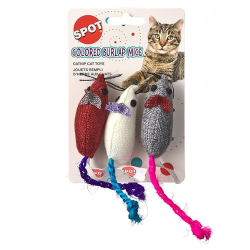 Ethical Cat Toy Burlap Mice 3'' Assorted Colors 3 Pack